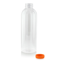 Bouteille transparente en plastique RPET avec bouchon attaché orange   H240mm 1000ml