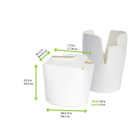 White round base cardboard container with flap closing