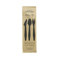 "Hercules" 3/1 wooden cutlery kit: knife fork spoon kraft packaging