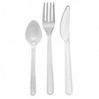 Kit “Lux” transparente 4/1 - Cuchillo, tenedor, cuchara, servilleta. 180